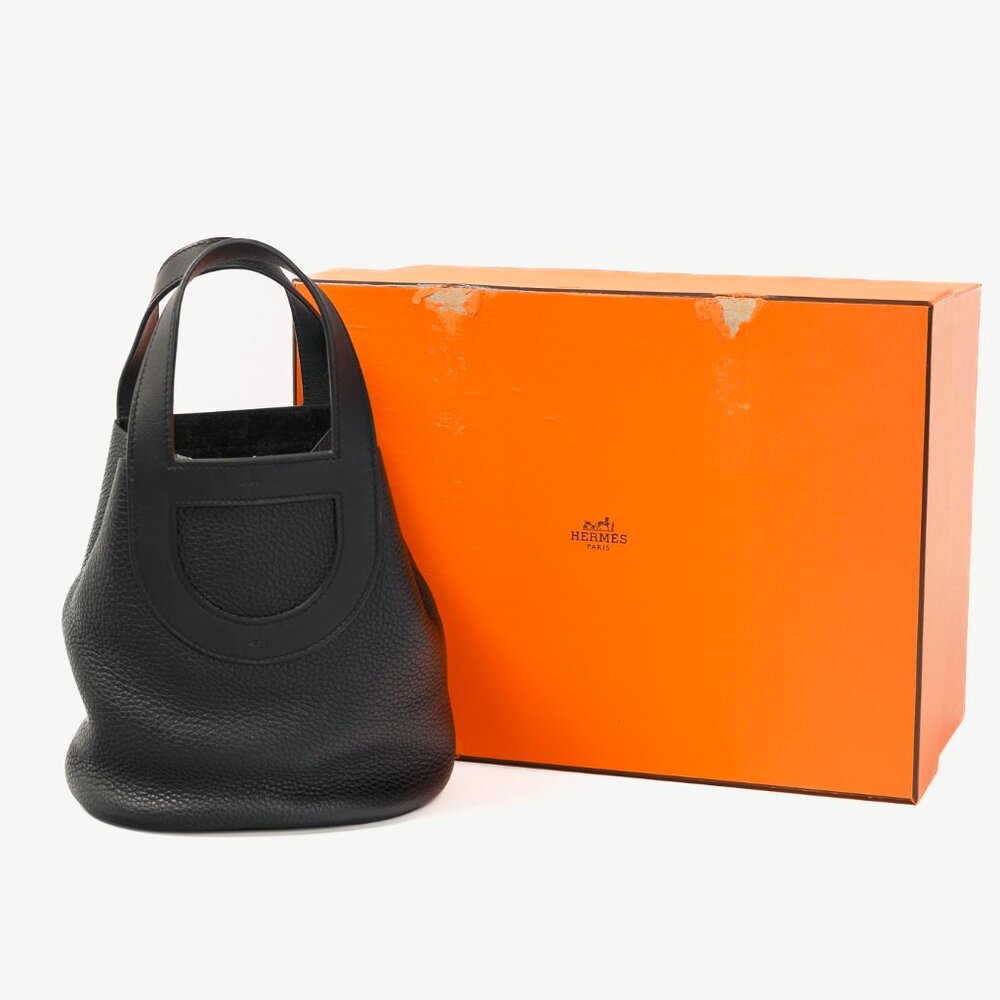 Hermes In-the-Loop 18 Noir Taurillon Clemence & Swift Calfskin Tote